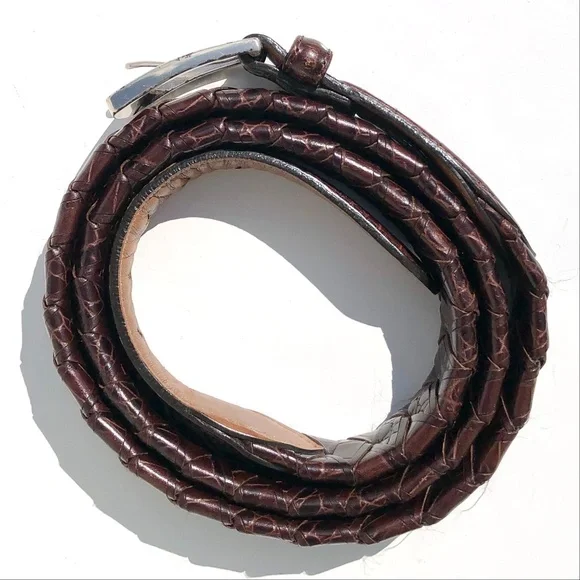 Brighton Brown Leather Belt Men size 40 Woven Embossed Silver Tone Buckle 7A208 - Picture 2 of 9